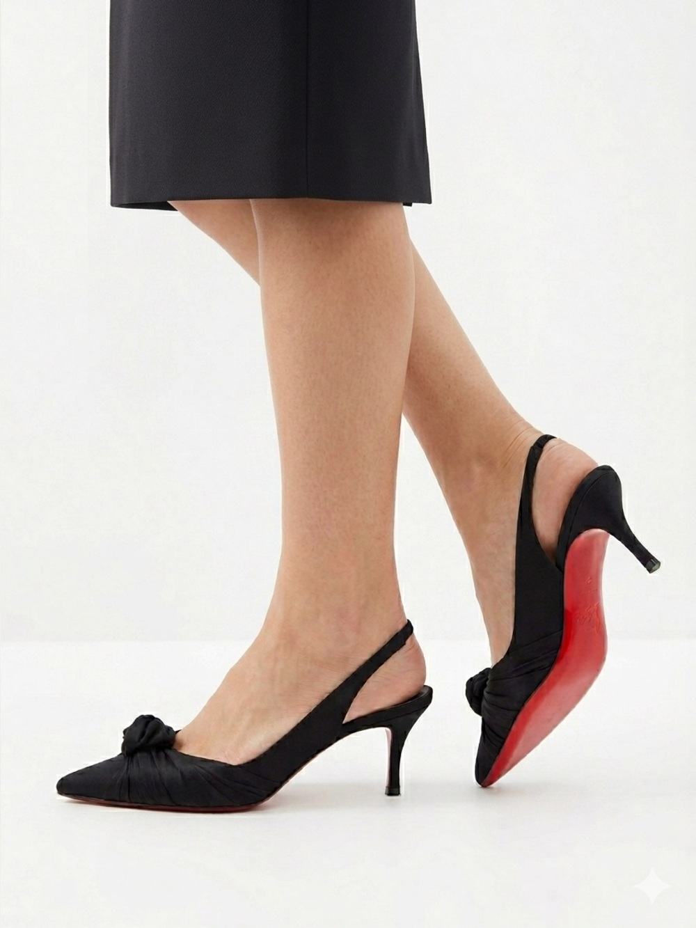 Christian Louboutin black satin Francaise slingback low heels - size 37.5 (US 7)